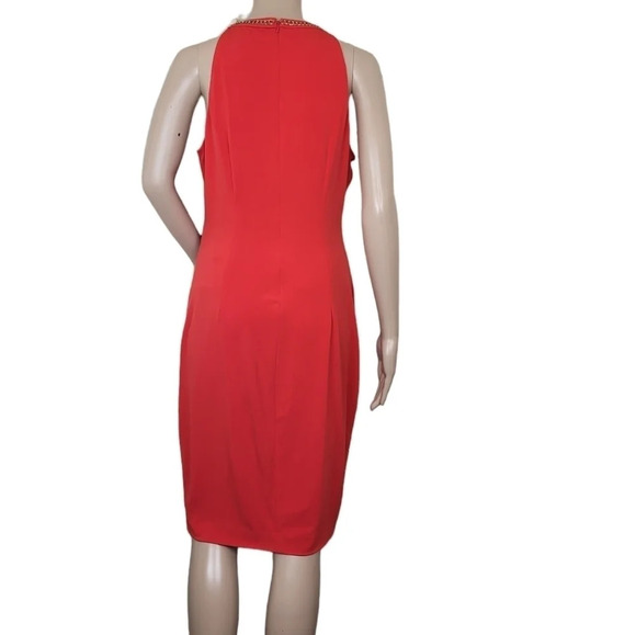 CACHE Red Gold Chain Neck Sheath Dress - Picture 2 of 6
